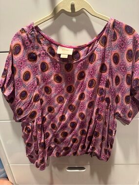 Maeve Pink Medallion Print Short Sleeve Top